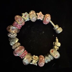 Pink Italian Glass Bead Pandora Style Bracelet